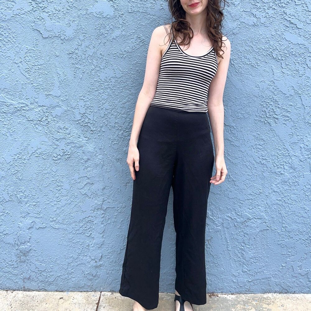 Reformation Black Tencel Pant Wide Leg Cropped Trouser Size 4